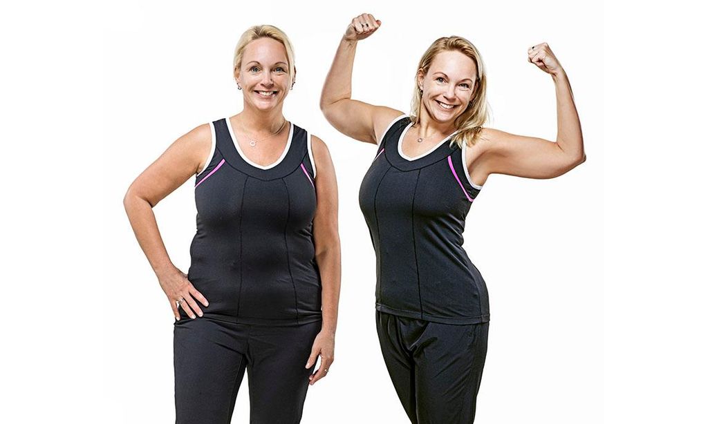 Comparación de mujer edad media con sobrepeso después de hacer dieta