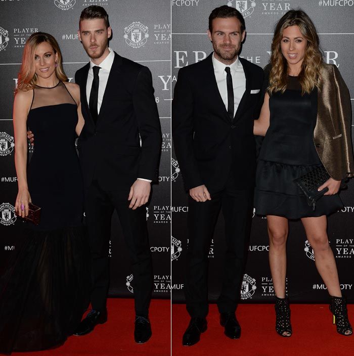 Edurne, con vestido negro de VICEDOMINI y clutch de Yliana Yepez, y David De Gea
