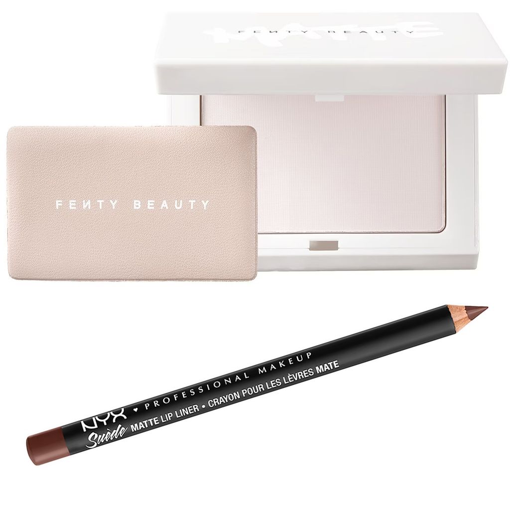 'Invisimatte Instant Setting + Blotting Powder' de Fenty Beauty y perfilador de labios mate de NYX