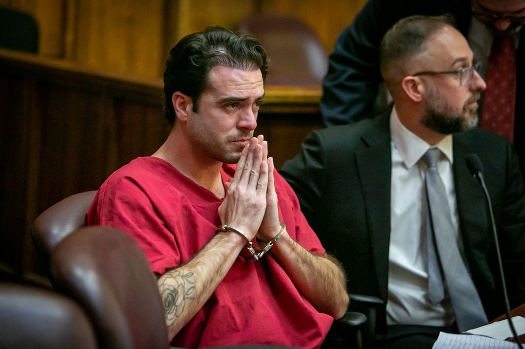 Pablo Lyle tries to regain his composure after reading a statement in court apologizing to the Hernandez family during his sentencing in Miami Dade Criminal Court. Pablo Lyle killed  63-year-old Juan Ricardo Hernandez during a road rage incident in 2019 and was convicted of manslaughter last October 2022. (Jose A. Iglesias/El Nuevo Herald/Tribune News Service via Getty Images)