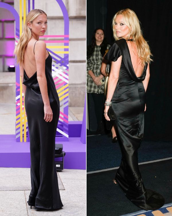 Lila y Kate Moss con vestido negro largo lencero