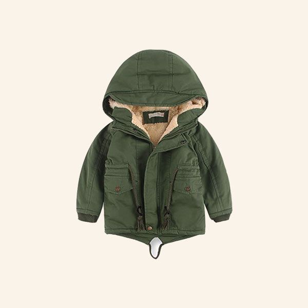 parka verde militar con borreguito para ninos de amazon