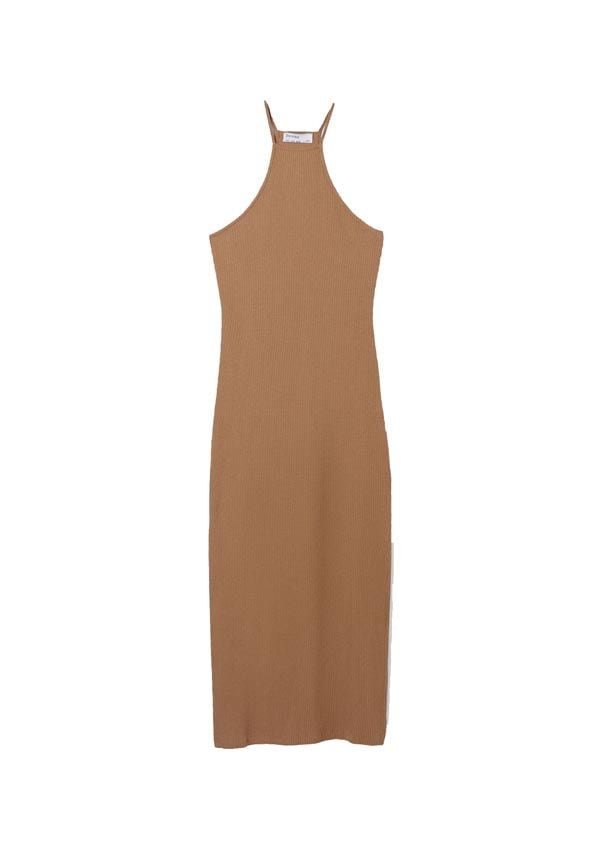 vestido largo camel halter bershka