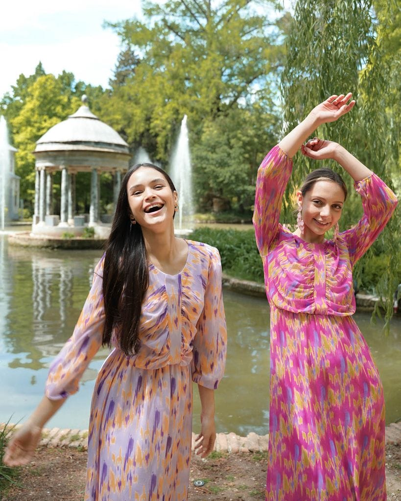 Vestidos de invitada de estampado acuarela Kalimba