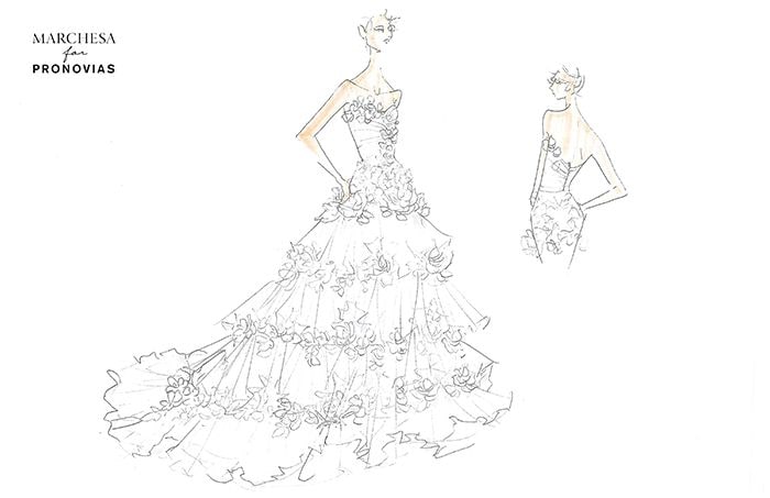 Boceto del modelo India de la colección de Georgina Chapman para Pronovias