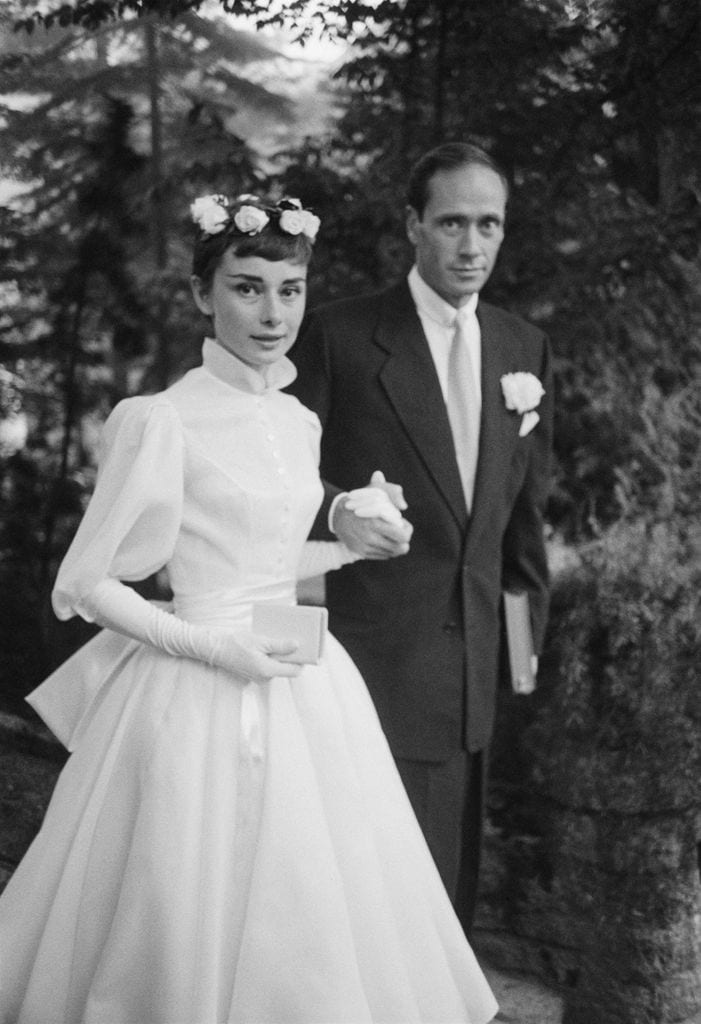 Audrey Hepburn en su primera boda con Mel Ferrer