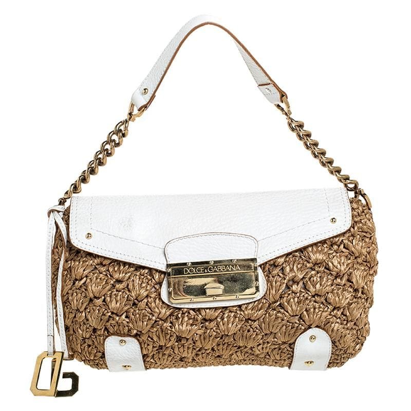 12 bolsos de rafia brown white raffia and leather baguette bag de dolce amp gabbana