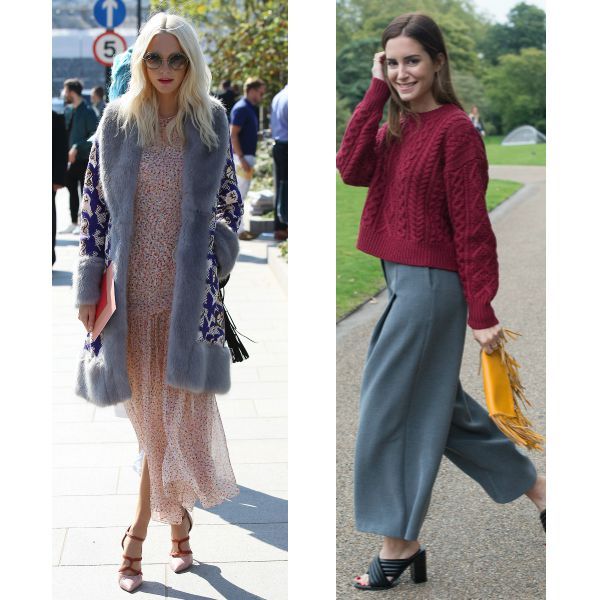 La bloguera española Gala González durante la London Fashion Week, con jersey de ochos en burdeos de Isabel Marant, bolso mostaza con flecos de Carolina Herrera bag y zapatos trenzados de Senza.
