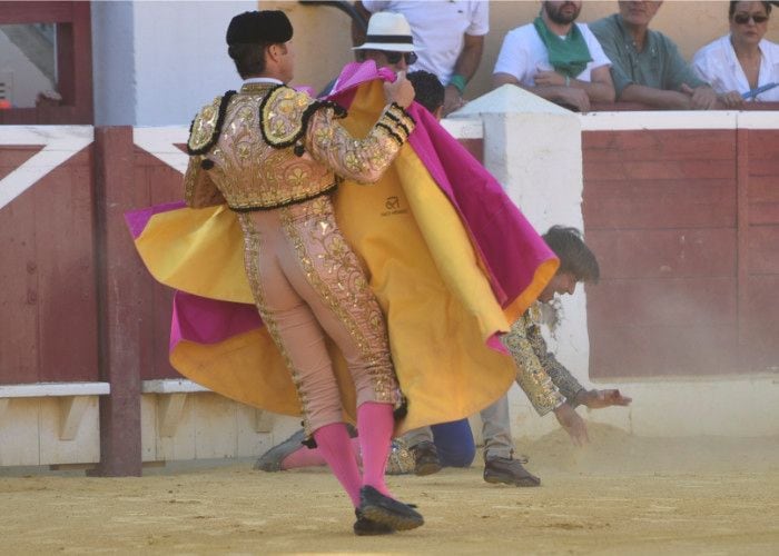 Manuel Díaz embestido por un toro 