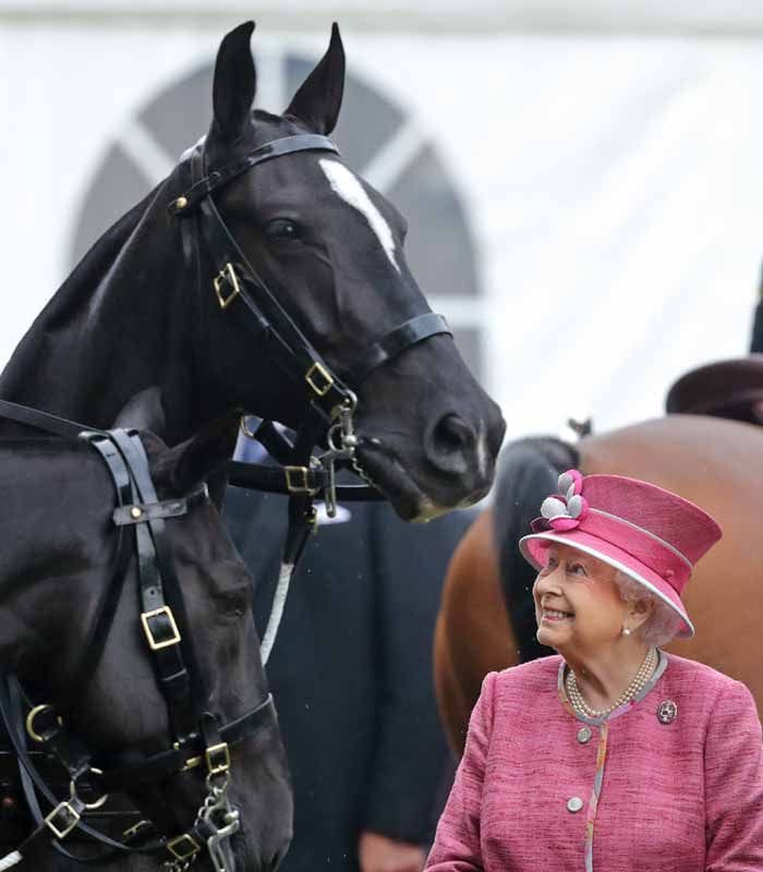 Isabel II, junto a dos de sus caballos