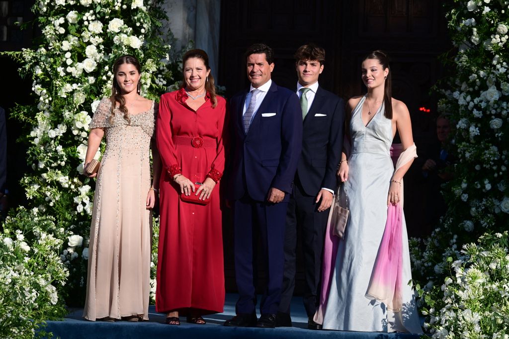 Princess Alexia of Greece and Carlos Morales with their children Arrietta, Ana Maria, Carlos and Amelia during wedding of Princess Theodora of Greece and Matthew Kumar in Athens, Greece, on September 28 2024