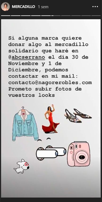 Mercadillo solidario de Nagore Robles en su cuenta de Instagram