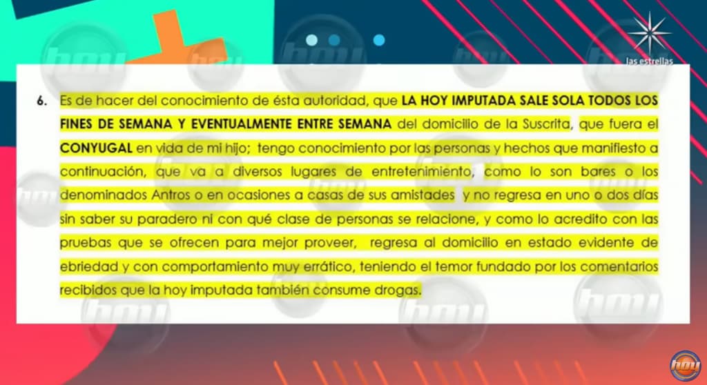 Extracto de la denuncia interpuesta por Maribel Guardia