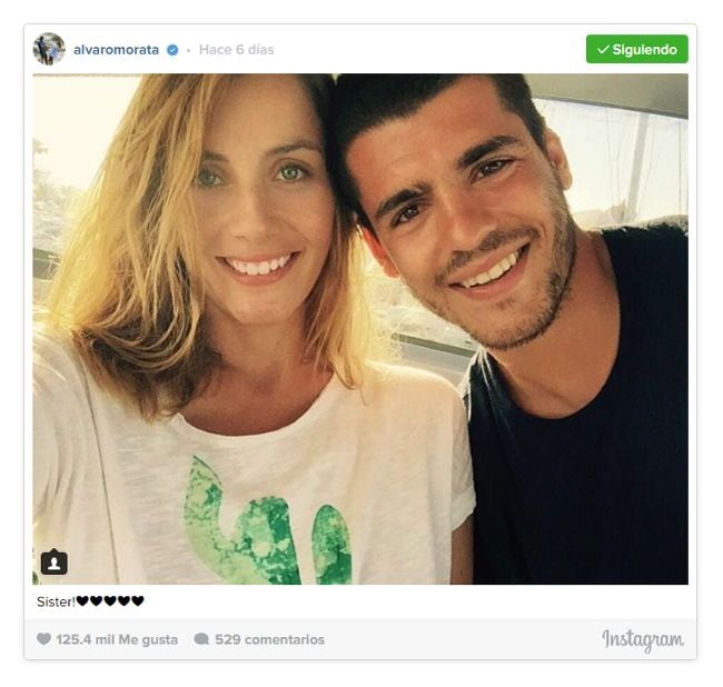 El futbolista Álvaro Morata junto a su hermana Marta © Imagen compartida por Álvaro Morata en Instagram