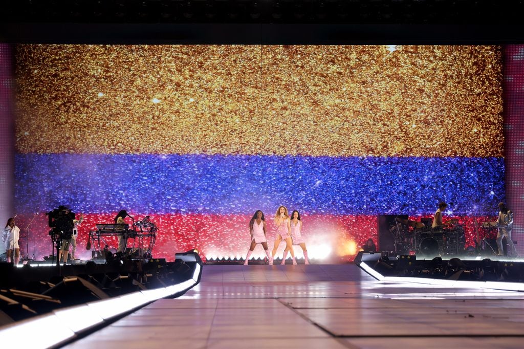 Shakira performs onstage during Shakira: Las Mujeres Ya No Lloran World Tour at Roberto Melendez Metropolitan Stadium on February 20, 2025 in Barranquilla, Colombia.  (Photo by Kevin Mazur/Getty Images for Live Nation)