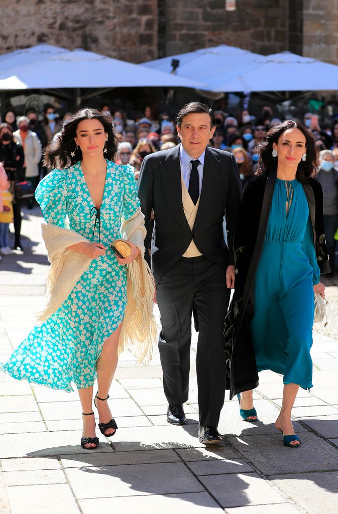 Manuel Falco and Amparo Corsini and daughter Manuela Falco during the wedding of Isabelle Junot and Alvaro Falco in Plasencia (Caceres) on Saturday, 2 April 2022.