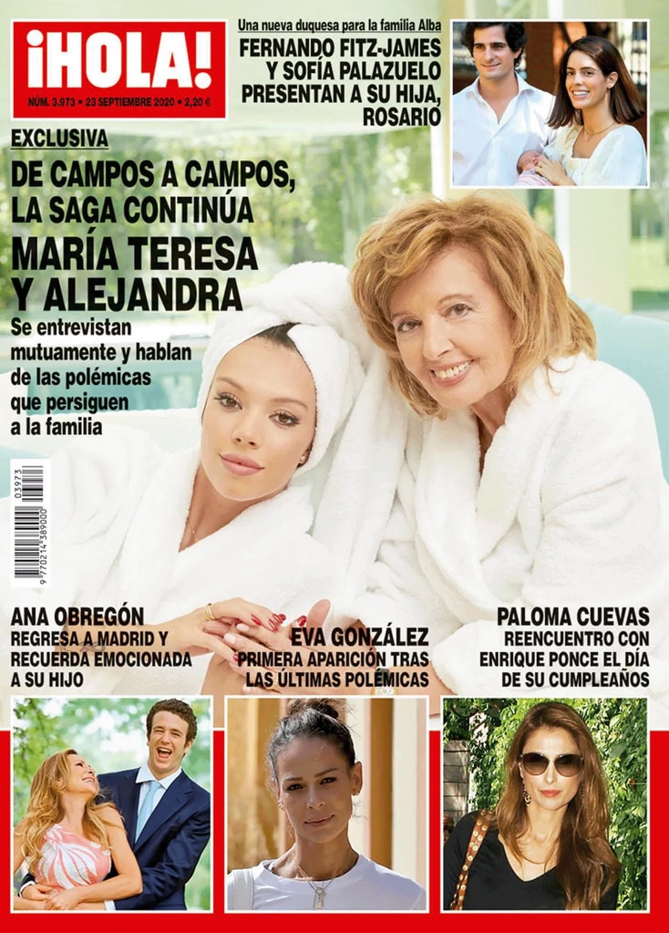Dos de las portadas que Alejandra ha protagonizado en ¡HOLA!: arriba, junto a Terelu, en marzo de 2018, con motivo de la mayoría de edad de Alejandra; sobre estas líneas, con su abuela María Teresa Campos, en septiembre del año siguiente