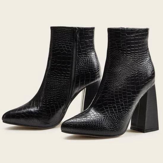 botines negros con croc effect y chunky heel de shein