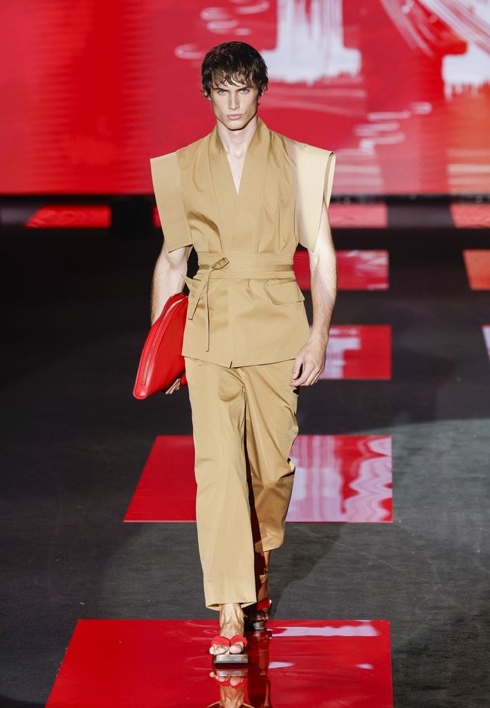 A model wears at collection runway a creation from "Lola Casademunt By Maite during Pasarela Cibeles Mercedes-Benz Fashion Week Madrid 2024 in Madrid, on Saturday, 14 September 2024.