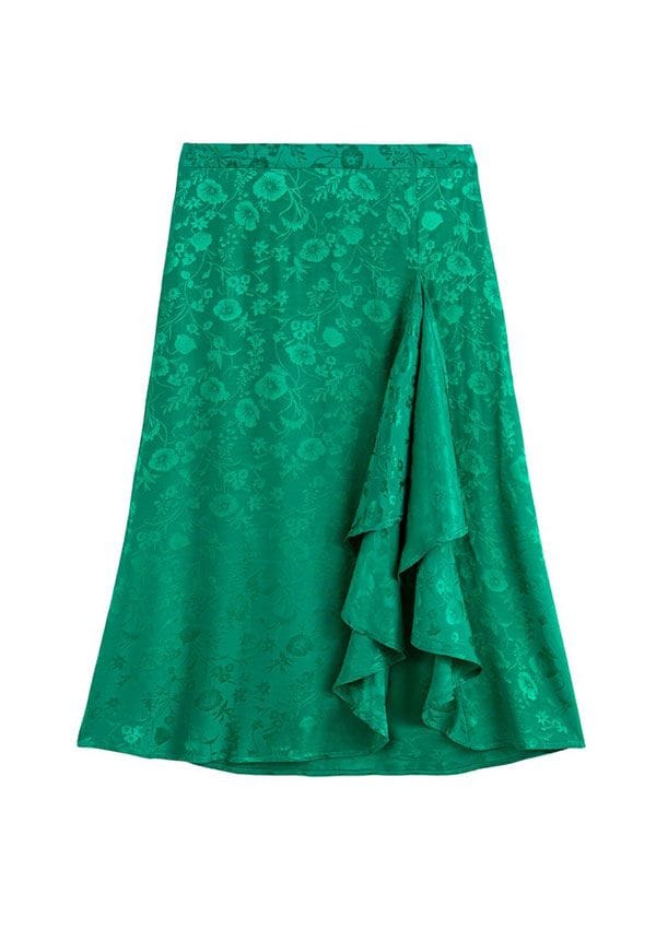 falda midi pareo satinado verde verano flores