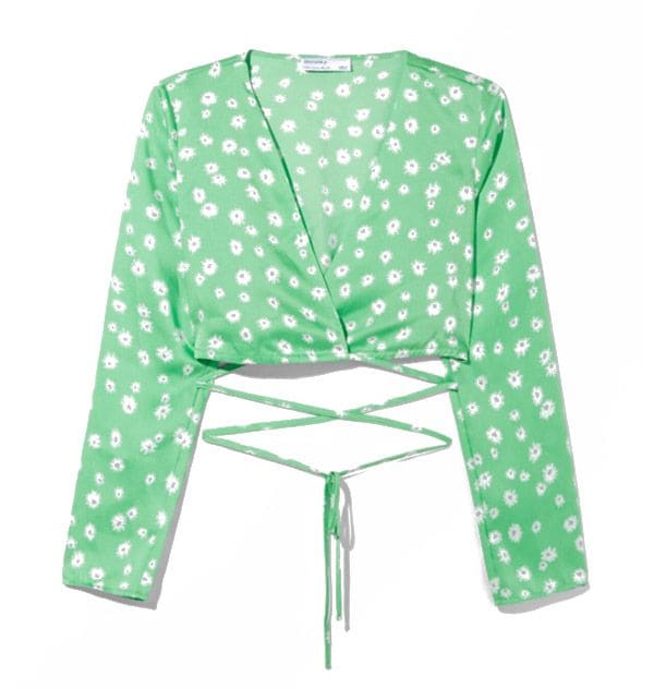 blusa verde flores bershka 