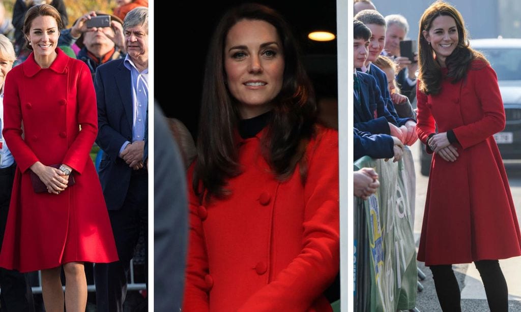 kate middleton con dress coat rojo de carolina herrera