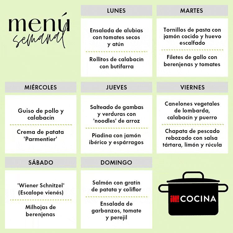 MENÚ SEMANAL DEL LUNES 4 AL DOMINGO 10 DE MARZO