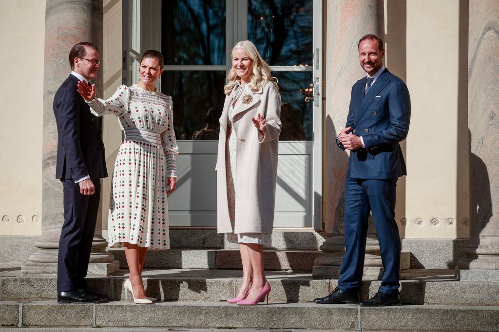 Victoria and Daniel of Sweden and Haakon and Mette Marit of Norway, crown princes, at a meeting in Stockholm in May 2022