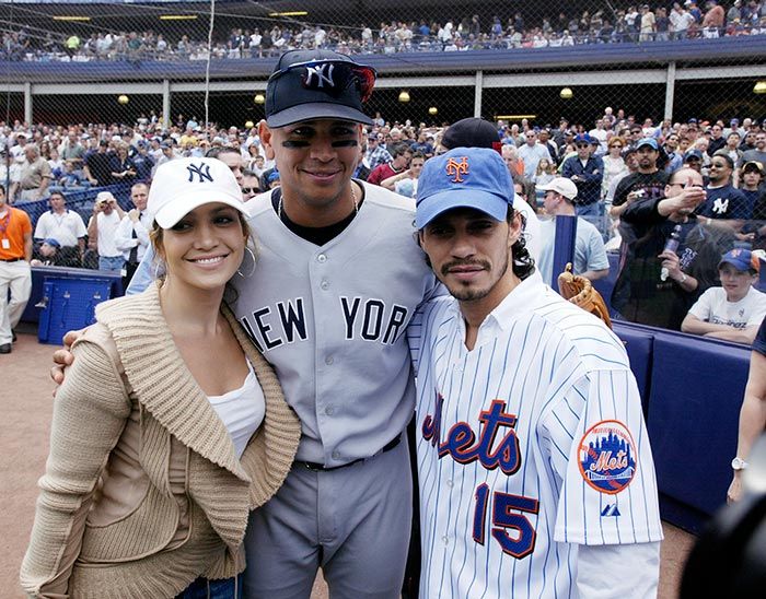 Jennifer Lopez junto a Alex Rodríguez y Marc Anthony