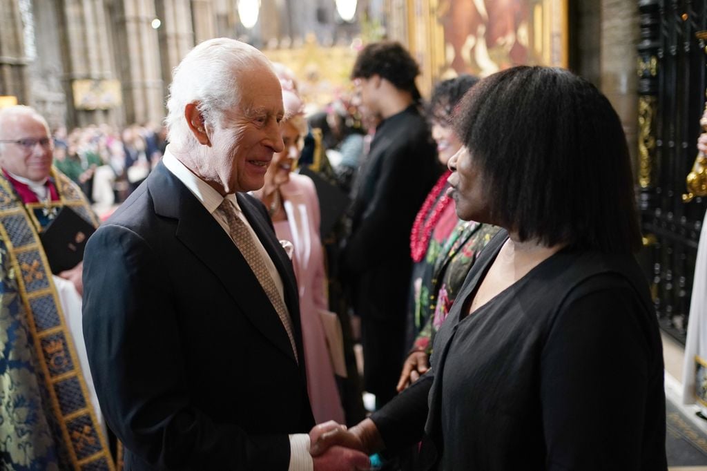 King Charles III meeting performers including Joan Armatrading, at the end of the annual Commonwealth Day Service of Celebration at Westminster Abbey, in London. Picture date: Monday March 10, 2025. *** Local Caption *** .