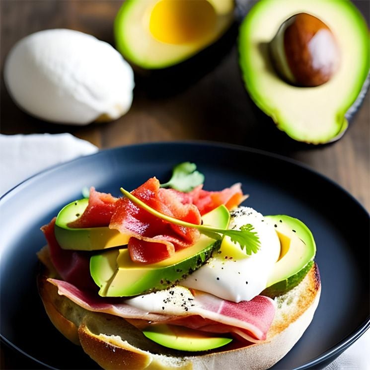 Bagel de aguacate y jamón