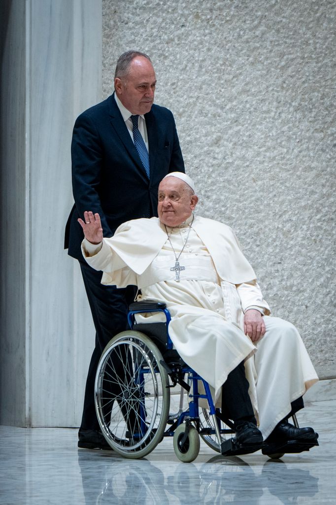 VATICAN - 2025/01/15: Pope Francis arrives in Paul VI Audience Hall for his traditional Wednesday General Audience. (Photo by Stefano Costantino/SOPA Images/LightRocket via Getty Images)