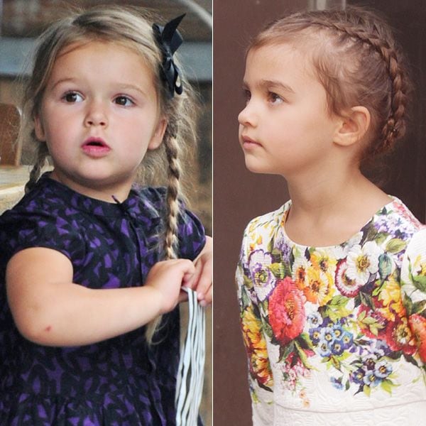 Harper Beckham, con dos graciosas trenzas adornadas con un lazo.
