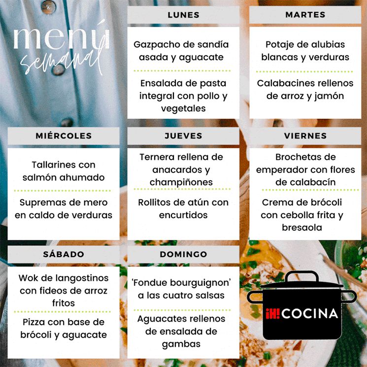 Menú semanal del 15 al 21 de mayo con recetas fáciles y variadas