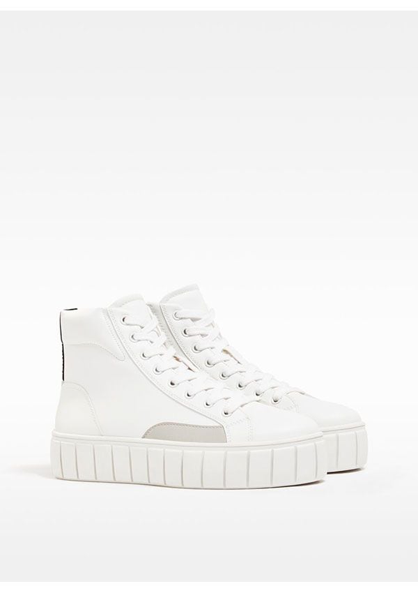 deportiva botin zapatillas blancas bershka plataforma