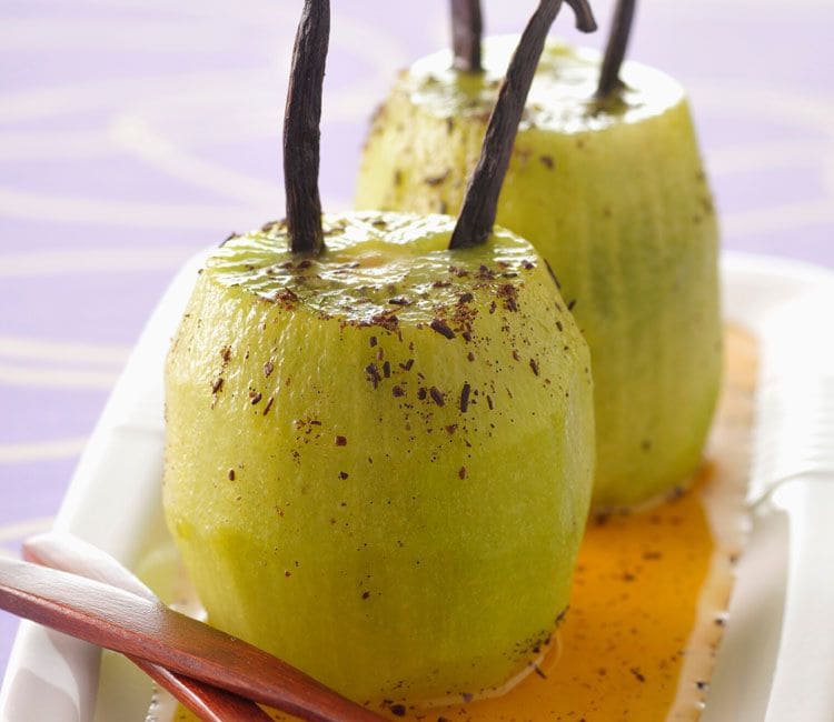 Kiwis confitados con sirope de vainilla y jengibre