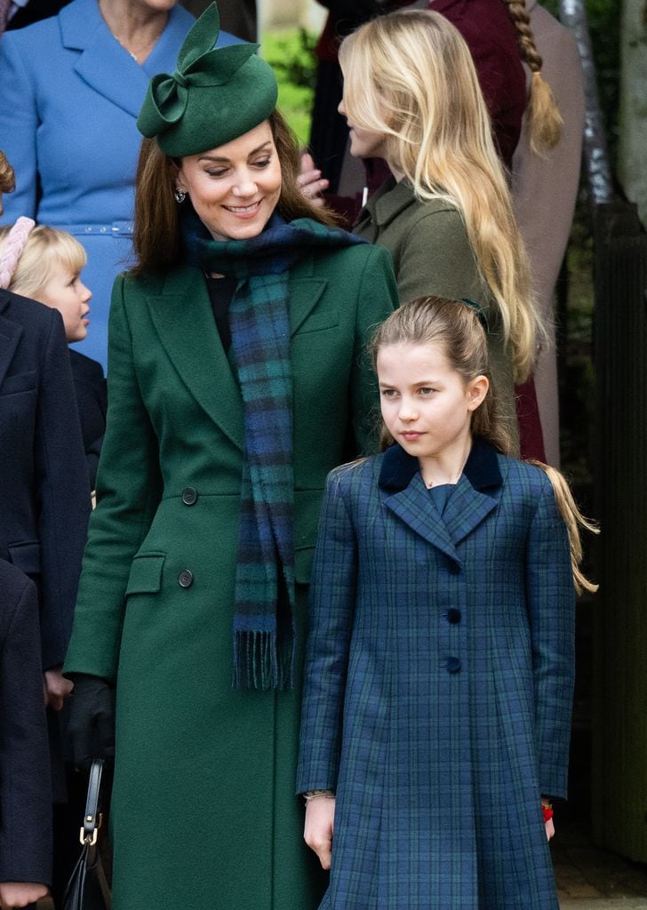 Catherine, Princess of Wales and Princess Charlotte of Wales attend the Christmas Morning Service at Sandringham Church on December 25, 2024 in Sandringham, Norfolk