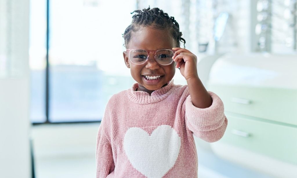 shop glasses and eyes of black child with vision healthcare frame check or choice in retail with kids medical insurance eye care store and african girl with lens for promotion sale or marketing