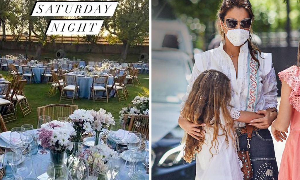 
Izquierda, una vista del jardín junto a la piscina de ‘Cetrina’, donde se sirvió la cena. Al lado, una reciente imagen de Paloma Cuevas con su hija Bianca durante un viaje a París.
