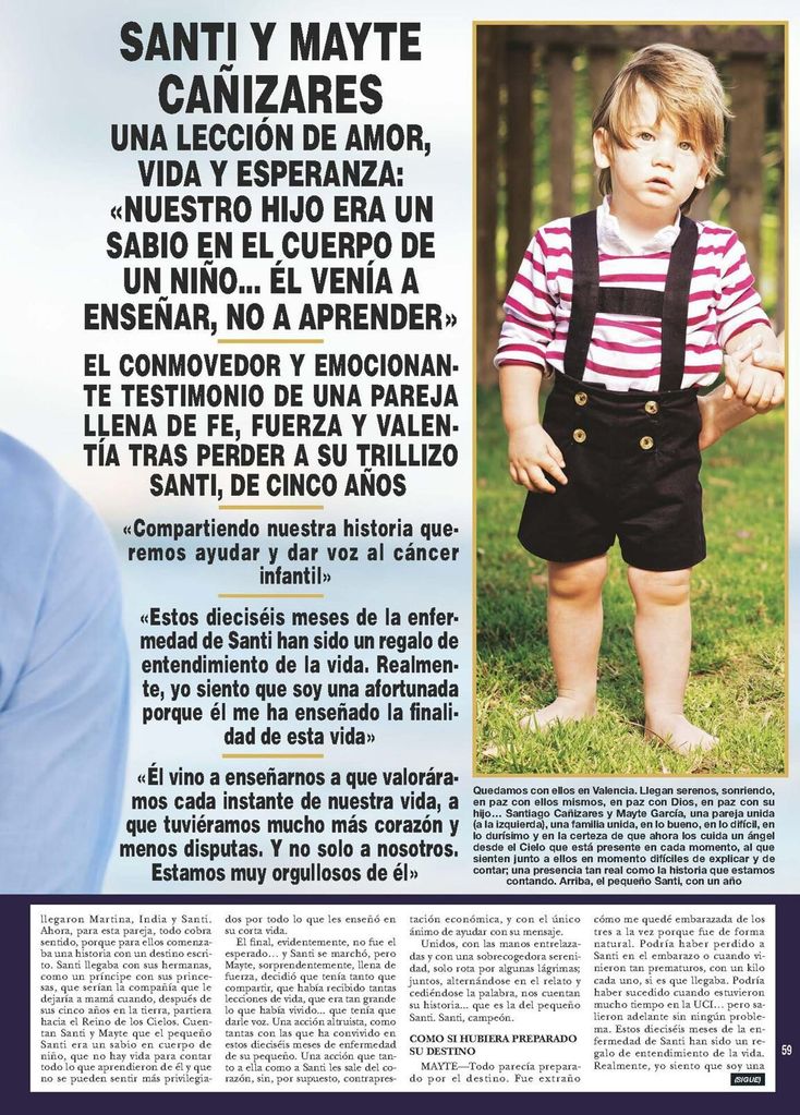 Entrevista a ¡HOLA! de Santiago Cañizares y Mayte García cuando murió su hijo