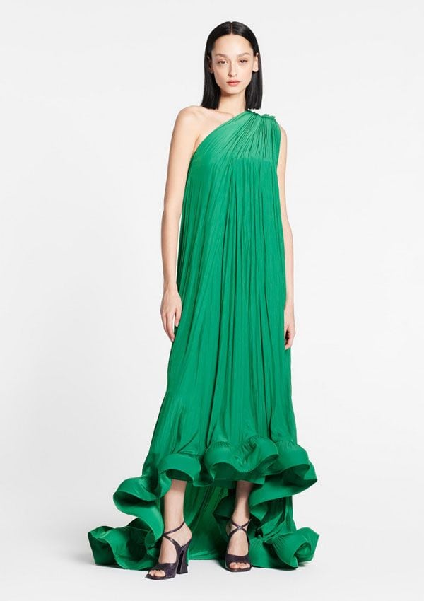 Vestido verde plisado de Lanvin