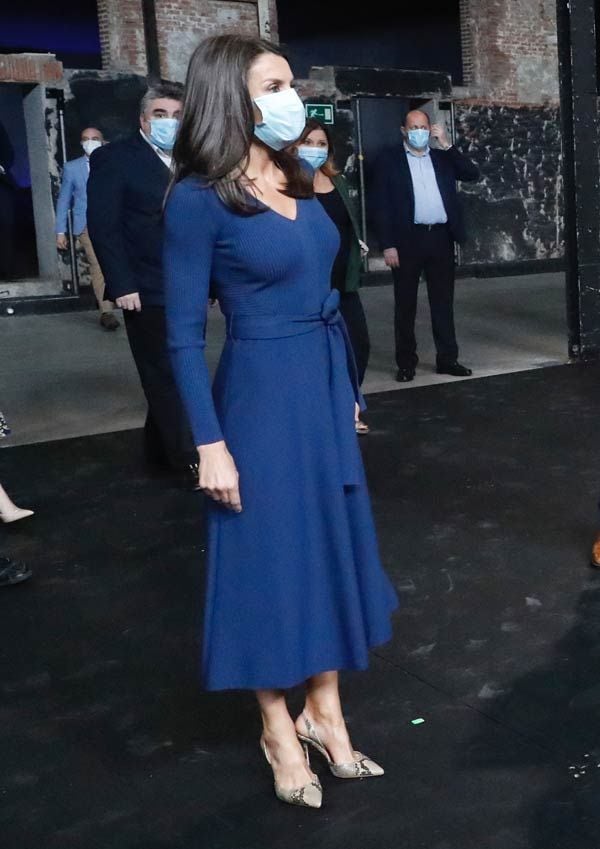 Doña Letizia con vestido azul y zapatos de serpiente