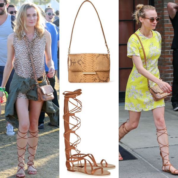 El minivestido de línea 'A' sienta bien a todo el mundo porque añade curvas a la silueta. Diane Kruger suele aprovechar para adelantartendencias con ellos, como éste en color limón, con brocados y detalles en forma de flor y dos micro-ranuras geométricas al frente, de Giambattista Valli (1.744,54 € en Shopbop.com). El bolso es el modelo Diane, creado por Jason Wu para esta primavera en colaboración con la propia Diane Kruger e inspirado en ella, con mezcla de piel de pitón y correa cruzada (5.022 €), mientras que las sandalias gladiadoras pertenecen a la actual colección de Valentino bajo el sugerente nombre de Aphrodite (840 € en Net-à-Porter.com).
