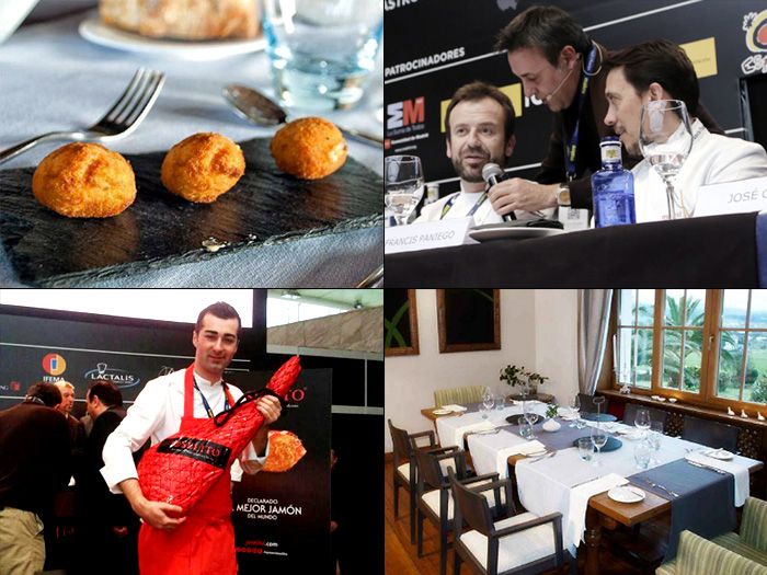 Diego Fernández (foto inferior izquierda), chef del restaurante asturiano 'Regueiros', se hizo con el premio al ‘I Campeonato Internacional Joselito a la Mejor Croqueta de Jamón del Mundo’. Entre los miembros de jurado del concurso se encontraban los chefs de dos de los ‘templos gastronómicos’ donde mejores croquetas de pueden degustar en todo el país: Nacho Manzano (‘Casa Marcial’, Asturias) y Francis Paniego (‘Echaurren’, La Rioja). Ambos, en la imagen superior derecha, charlan con José Ribargorda, maestro de ceremonias del campeonato. 