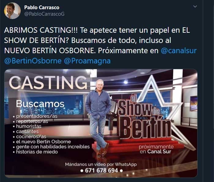 twitter anuncio nuevo programa bertín osborne