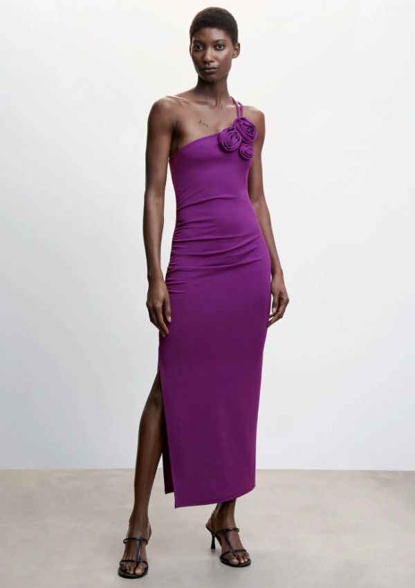 mango vestido morado rosas