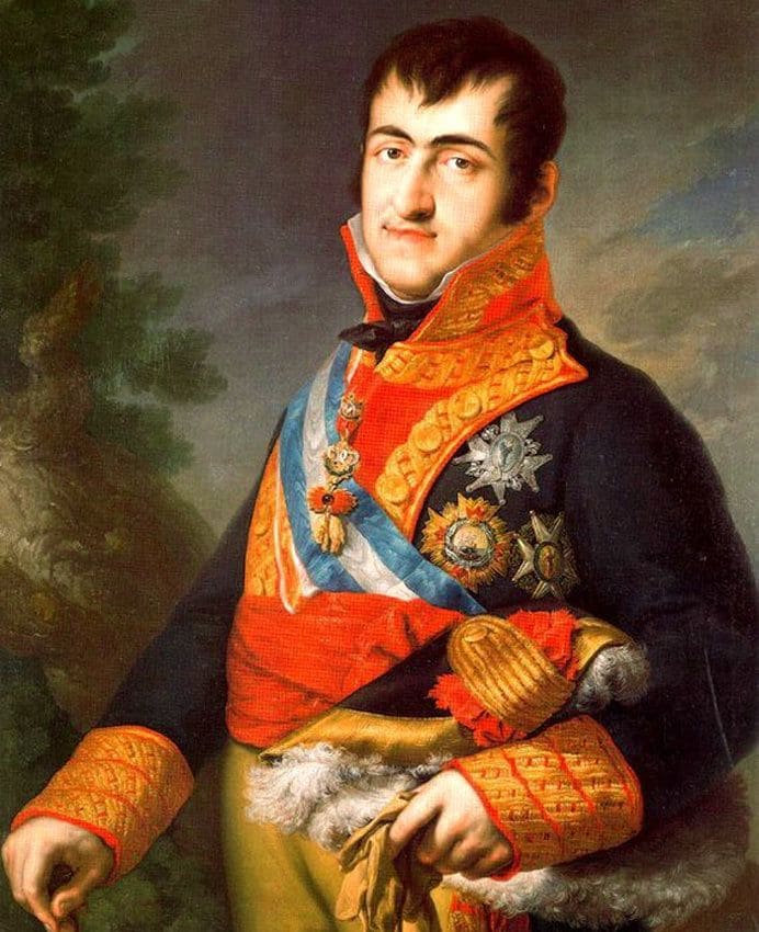 El rey Fernando VII de España (1784-1833) contrajo matrimonio con María Antonia de Nápoles en octubre de 1802. Pintura de Vicente López Portaña (1772-1850)
