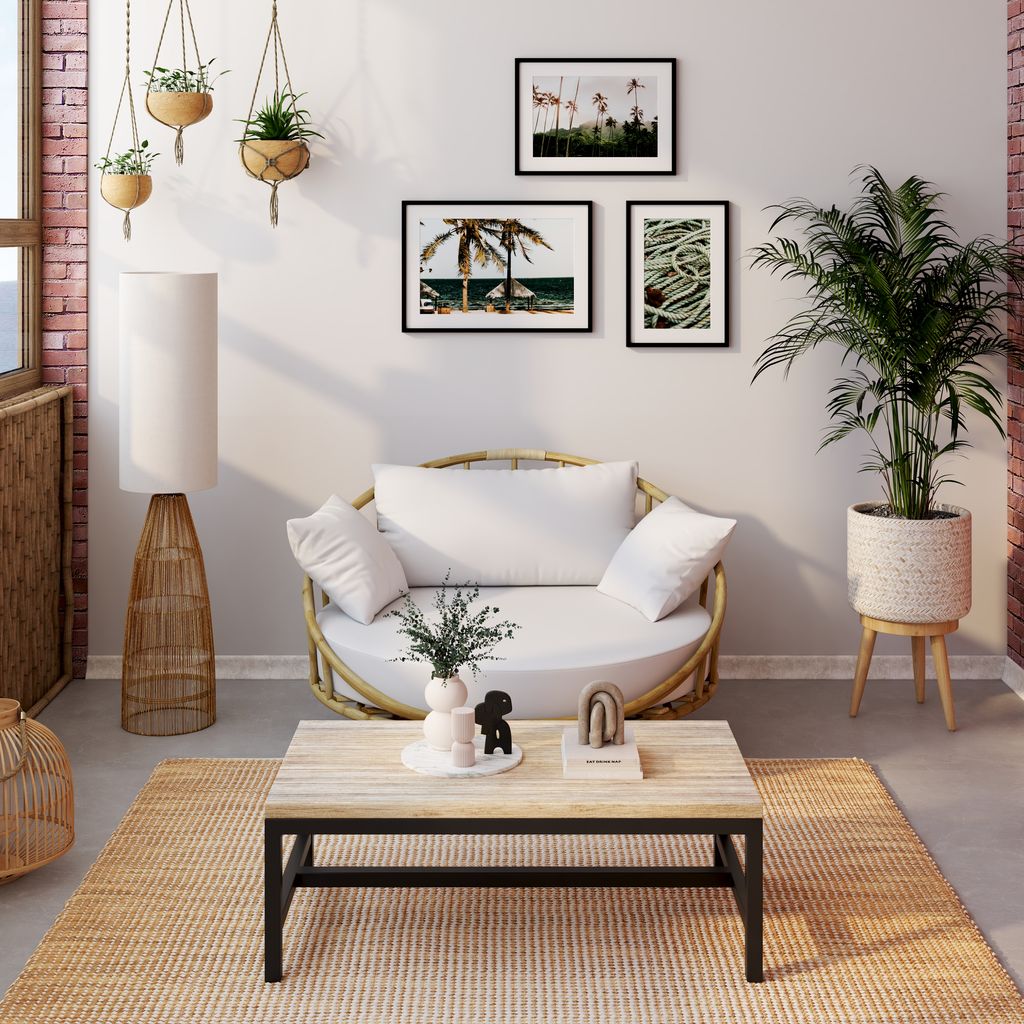 Salón con sofá de bambú