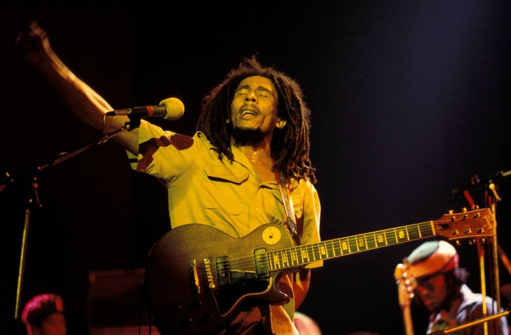 Bob Marley durante un concierto en Londres a finales de los setenta