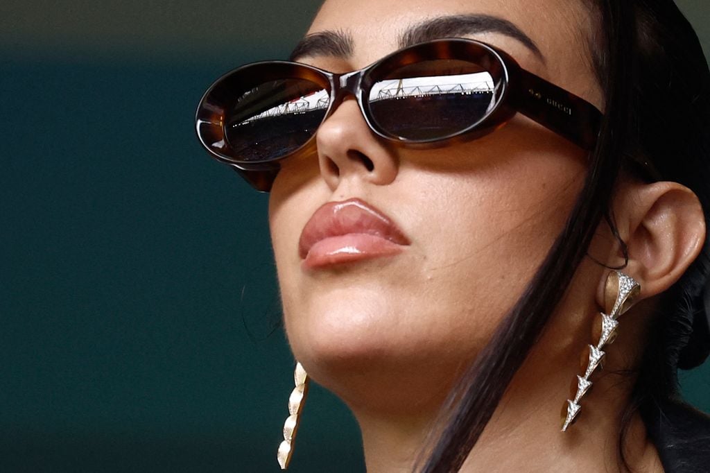 Georgina Rodriguez, the Spanish model and partner of Portugal's forward #07 Cristiano Ronaldo, watches the UEFA Euro 2024 Group F football match between Turkey and Portugal at the BVB Stadion in Dortmund on June 22, 2024